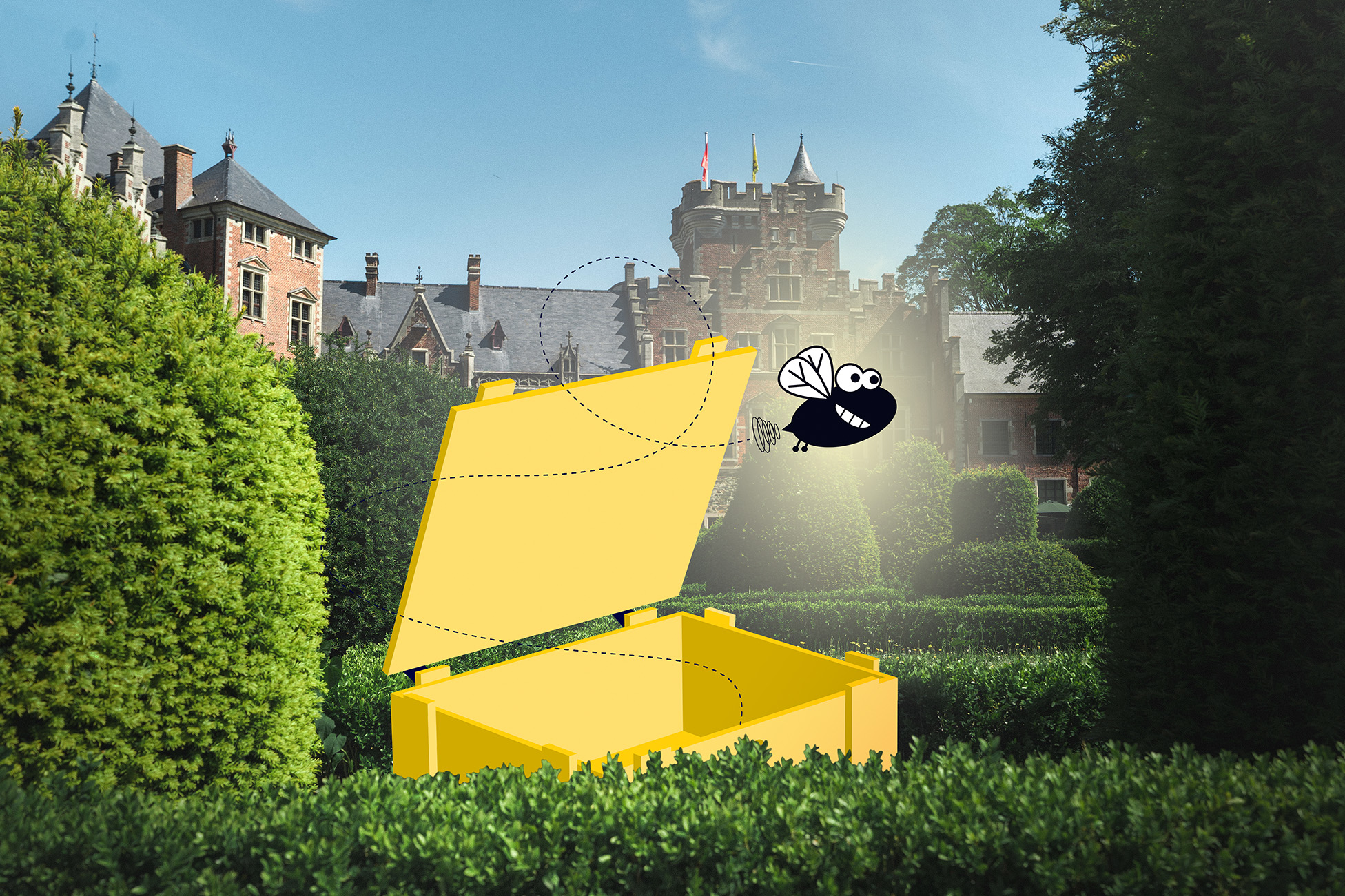 Vlieg heeft een schatkist verstopt nabij het Kasteel van Gaasbeek