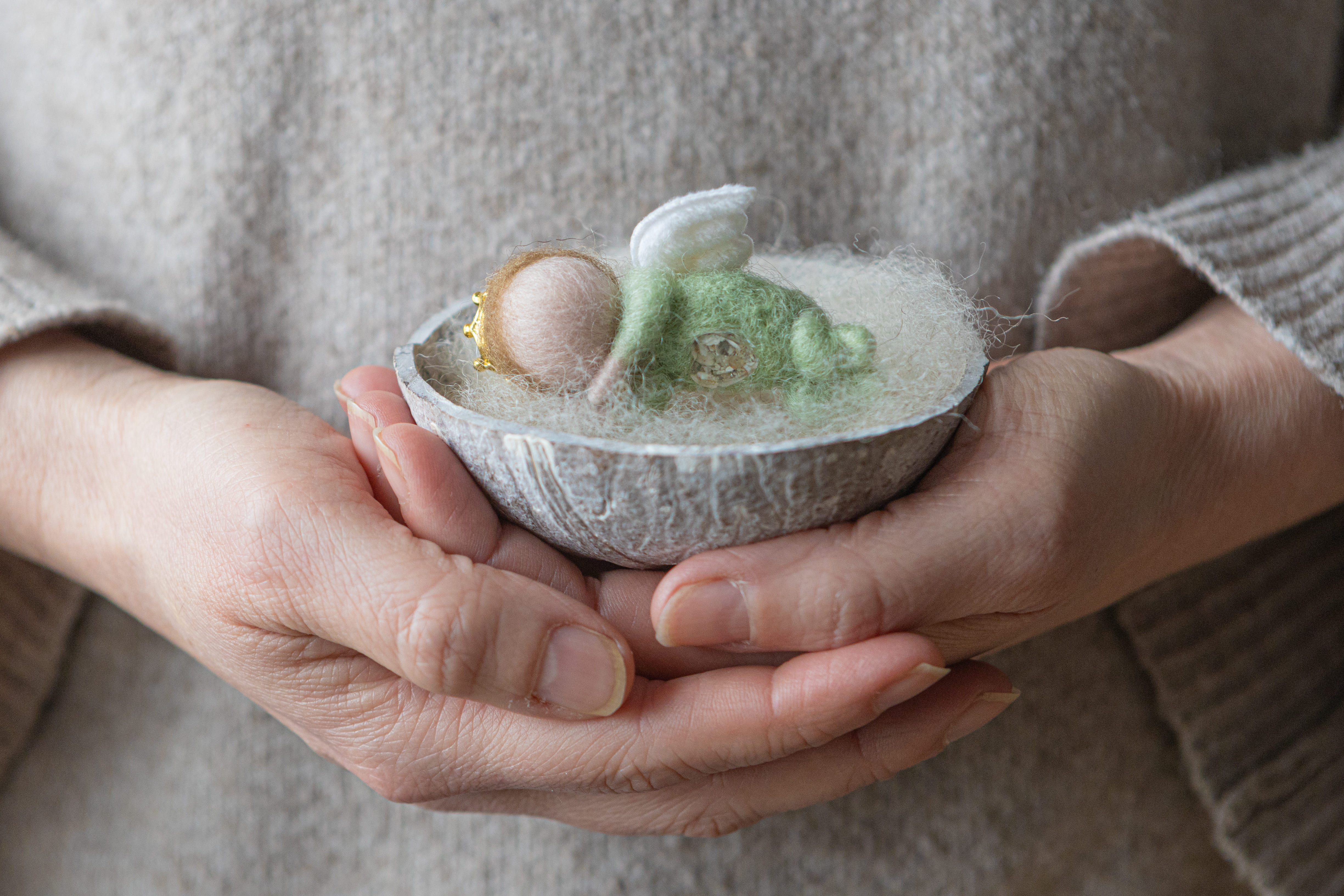 verkleinde foto baby in cocosnoot