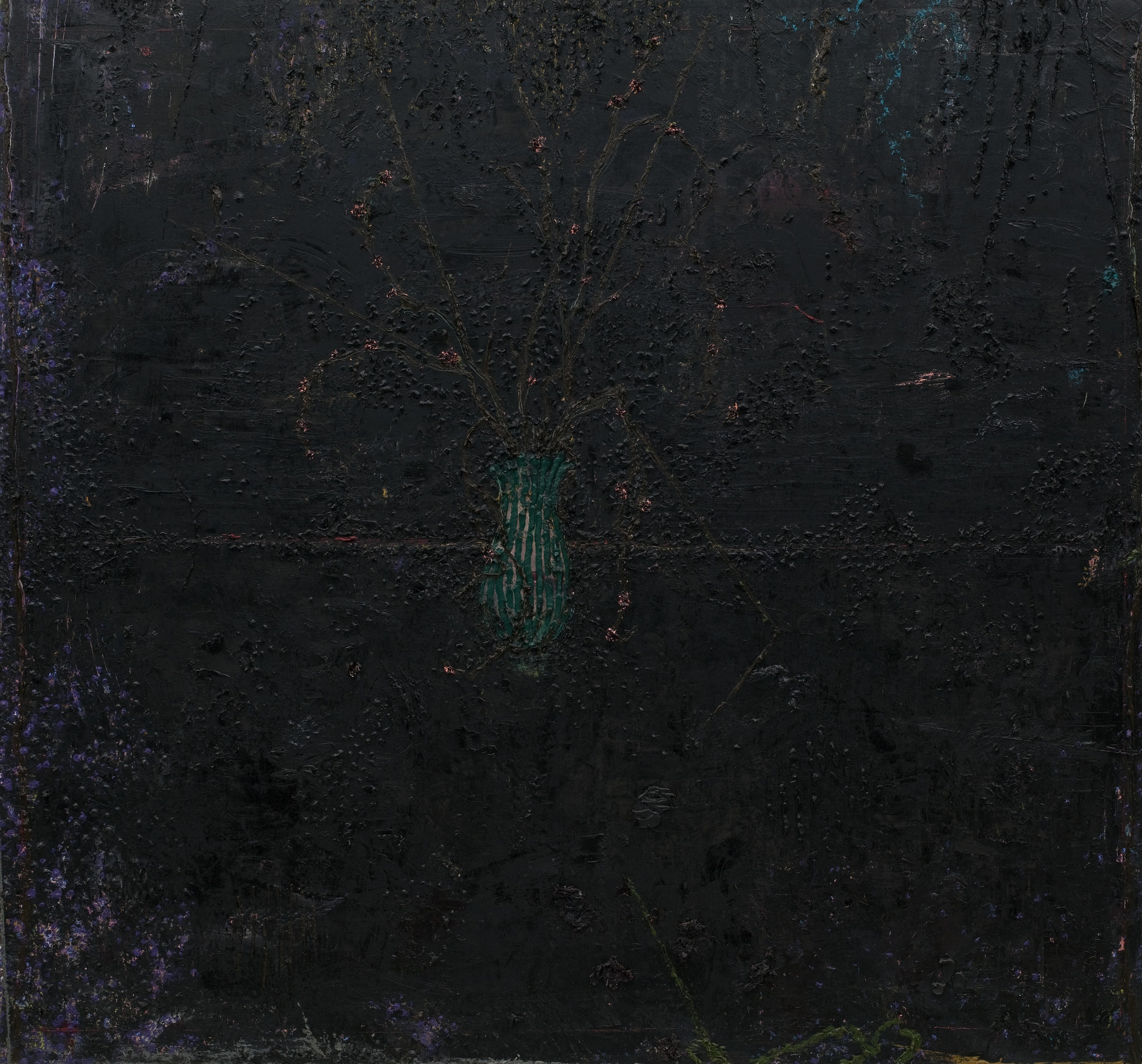 Ronald Zuurmond, 'Groene vaas (vlak voor het slapen gaan)', olieverf op doek, 140 x 150 cm, 2019
