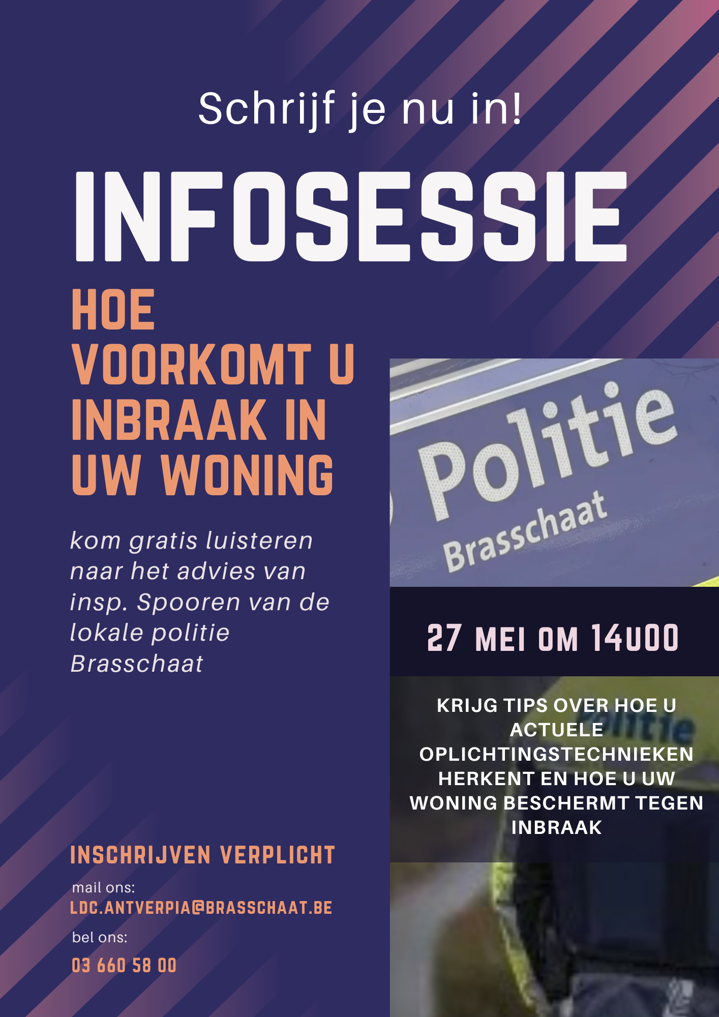 Infosessie preventie woninginbraak en actuele oplichtingstechnieken.