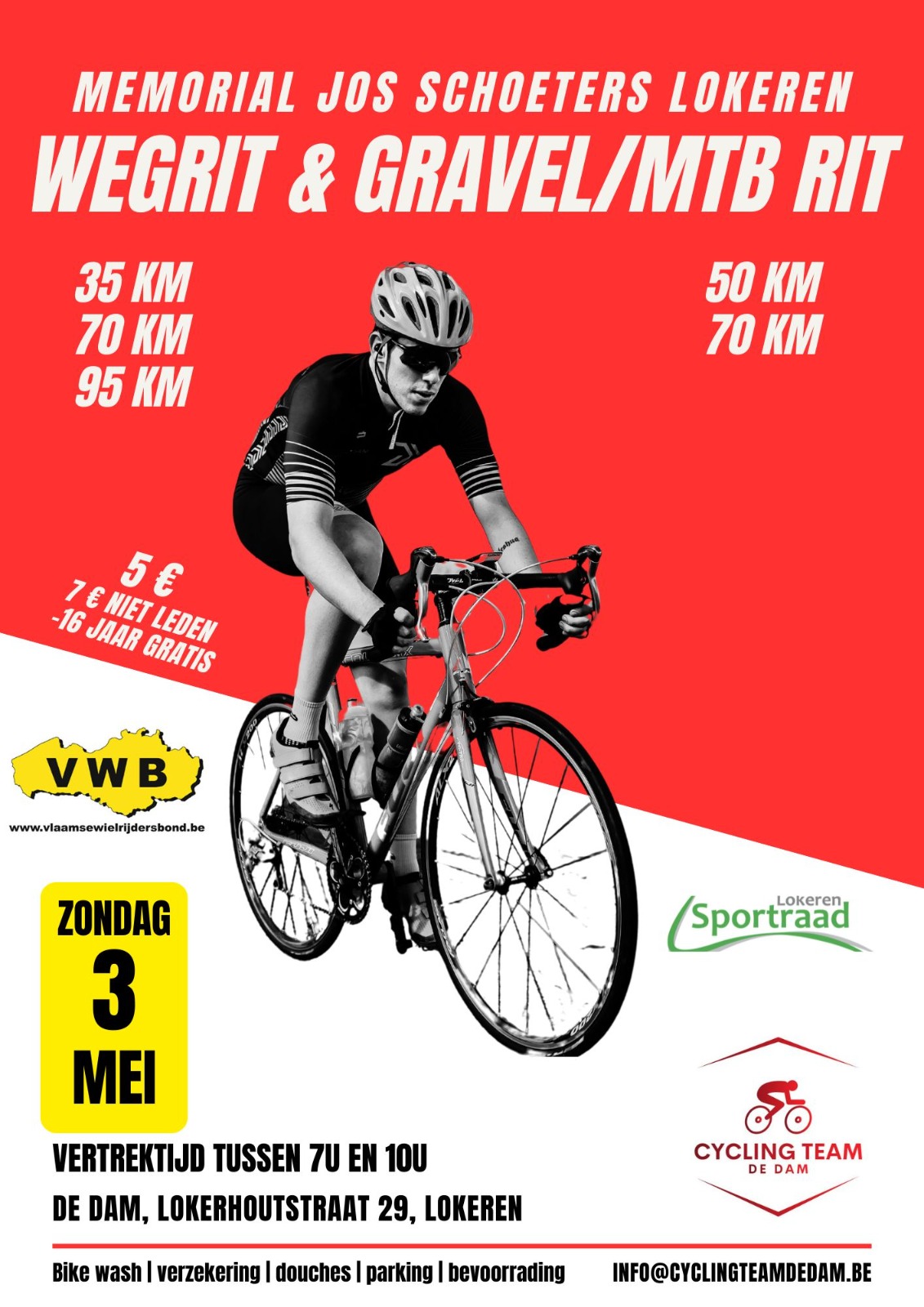 Recreatieve Weg-, MTB en gravelrit met verschillende afstanden.