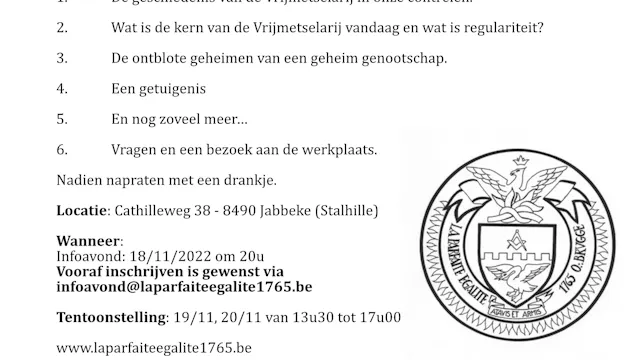 La Parfaite Egalité 1765 te Brugge infoavond