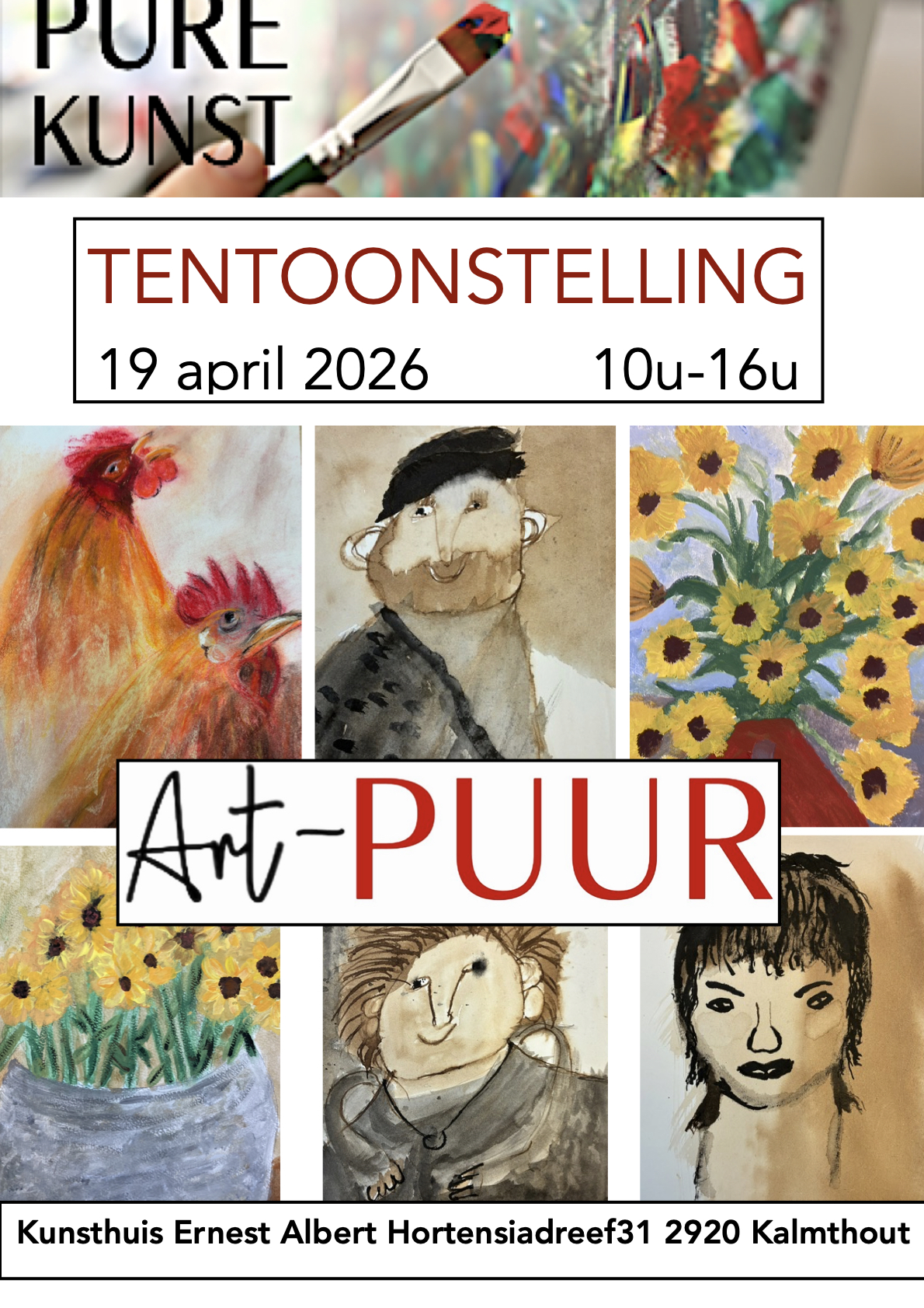 Art-Puur is een atelier voor volwassenen met een mentale beperking. Met veel plezier stellen ze hun werk tentoon.