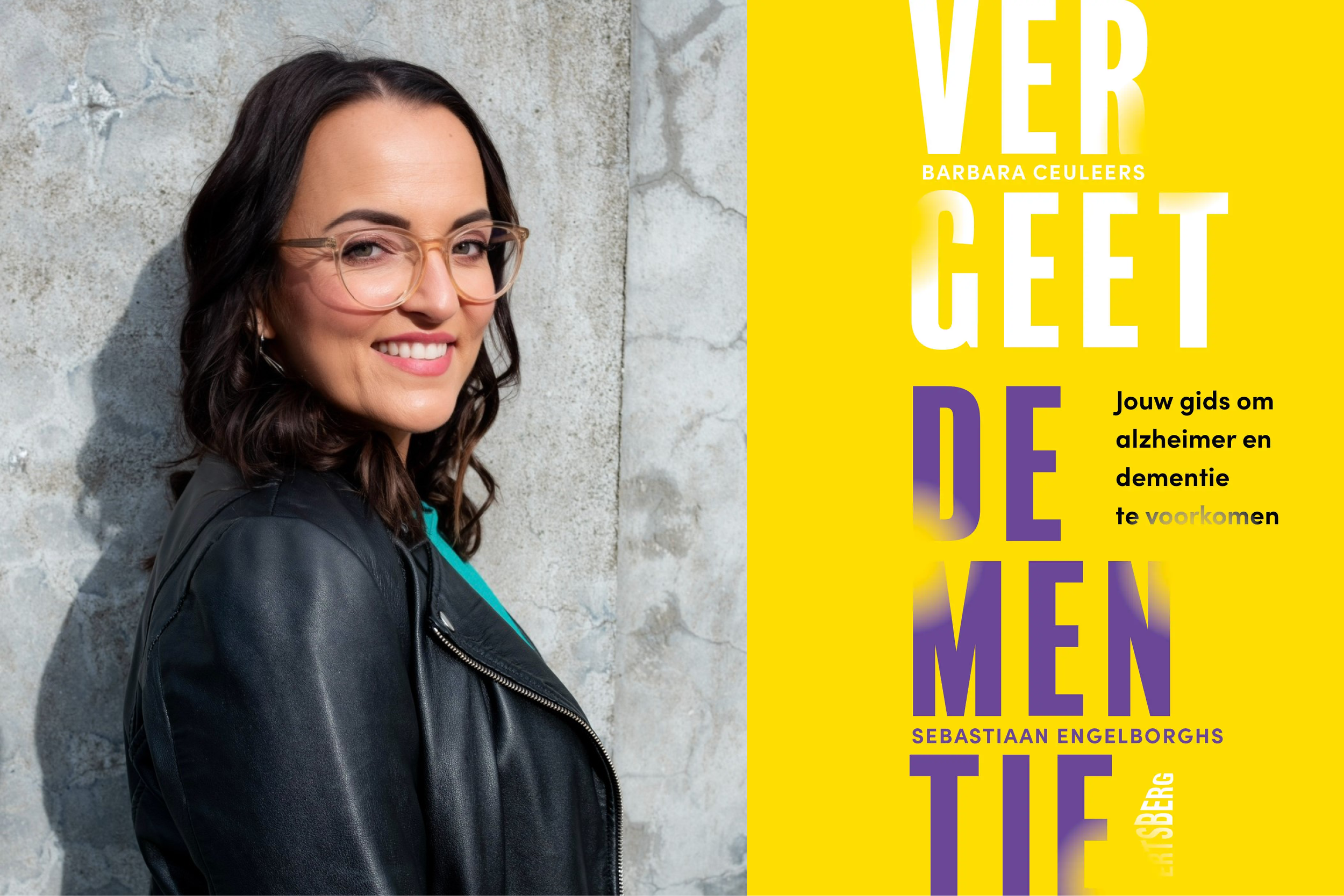 Barbara Ceuleers en de cover van haar boek Vergeet Dementie
