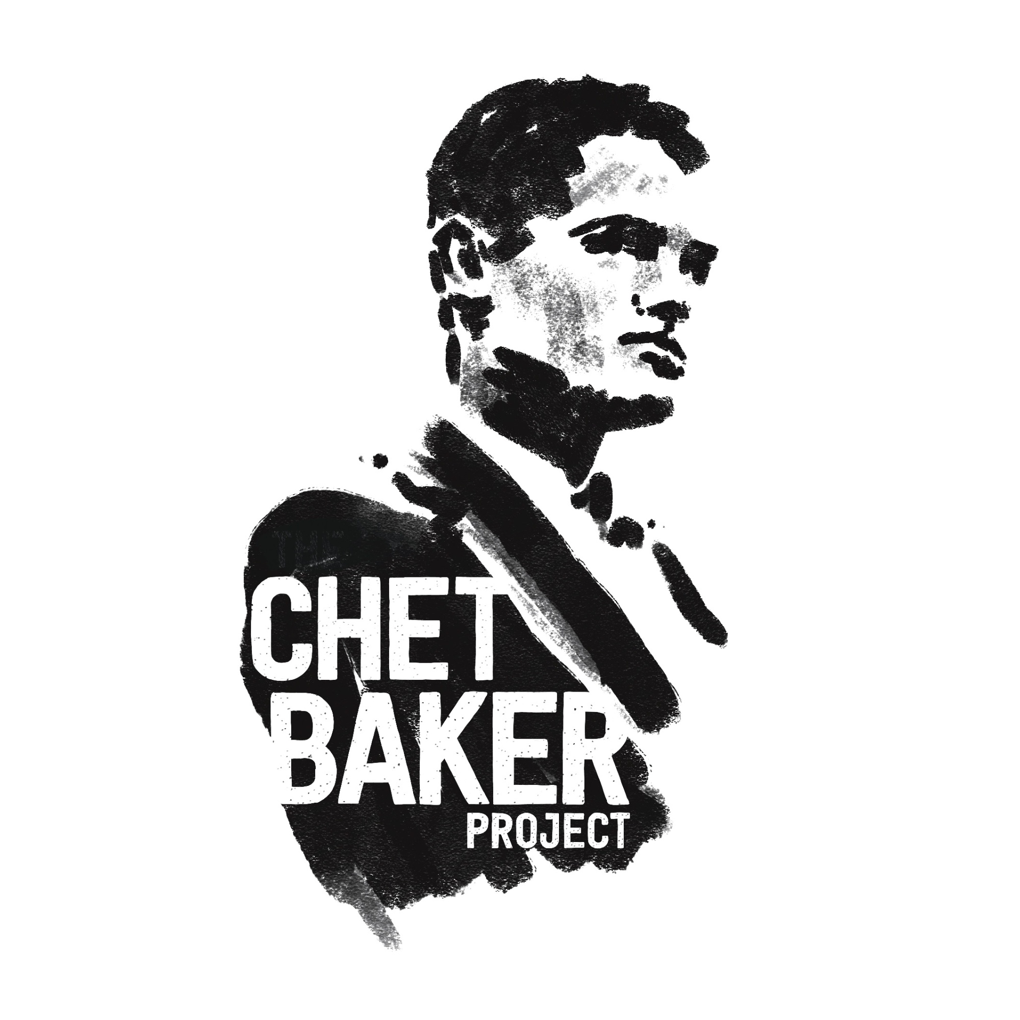 Zwart-witte schets van een man in pak met de tekst "Chet Baker Project" ernaast.
