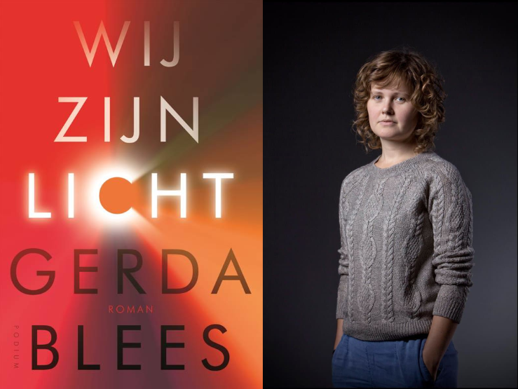 De voorflap van het boek 'Wij zijn licht', met ernaast een portretfoto van schrijfster Gerda Blees