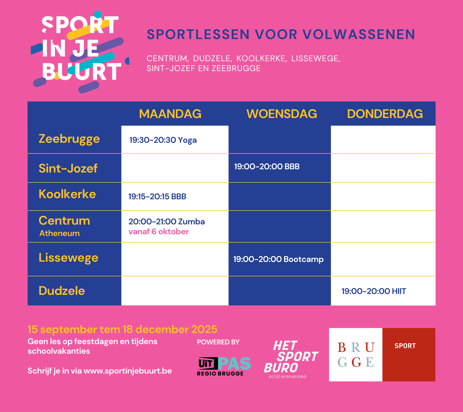 Weekschema Sport in je buurt