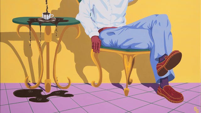 Spill the tea, acryl op doek, 80 x 100 cm.