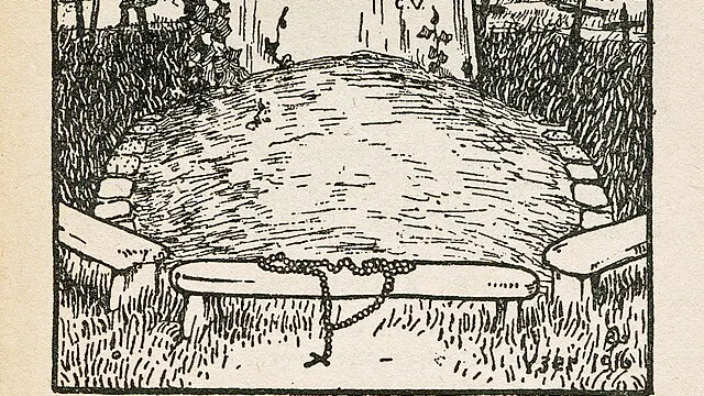 Tekening van een heldenhuldezerkje door Joe English