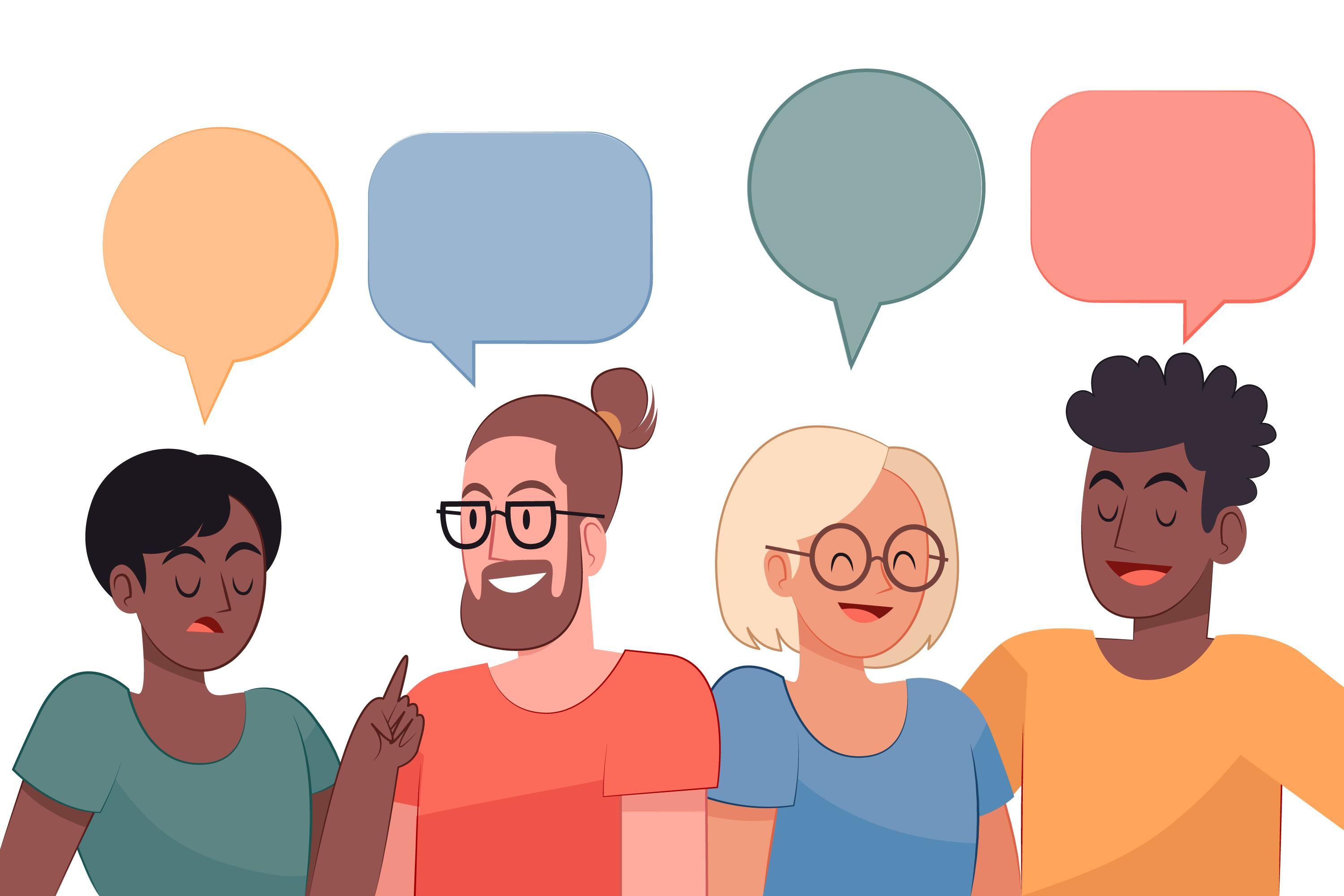 Prent van mensen die praten.