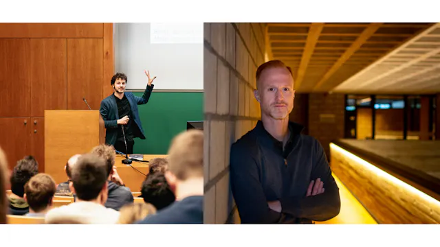 professor Thomas Winters houdt een lezing, portretfoto van professor Bert Oben