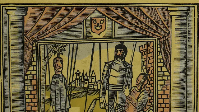 houtsnede Poesjenellentheater