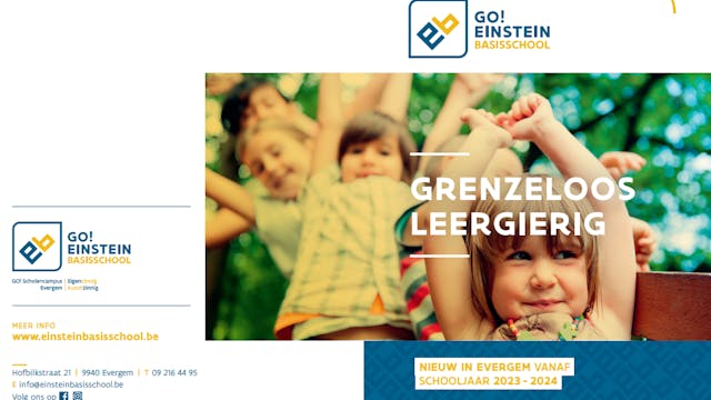 Grenzeloos leergierig in GO! Einstein Basisschool in hartje Evergem. In een nieuwe school met een nieuw pedagogisch project in een veilige, groene en inspirerende omgeving.