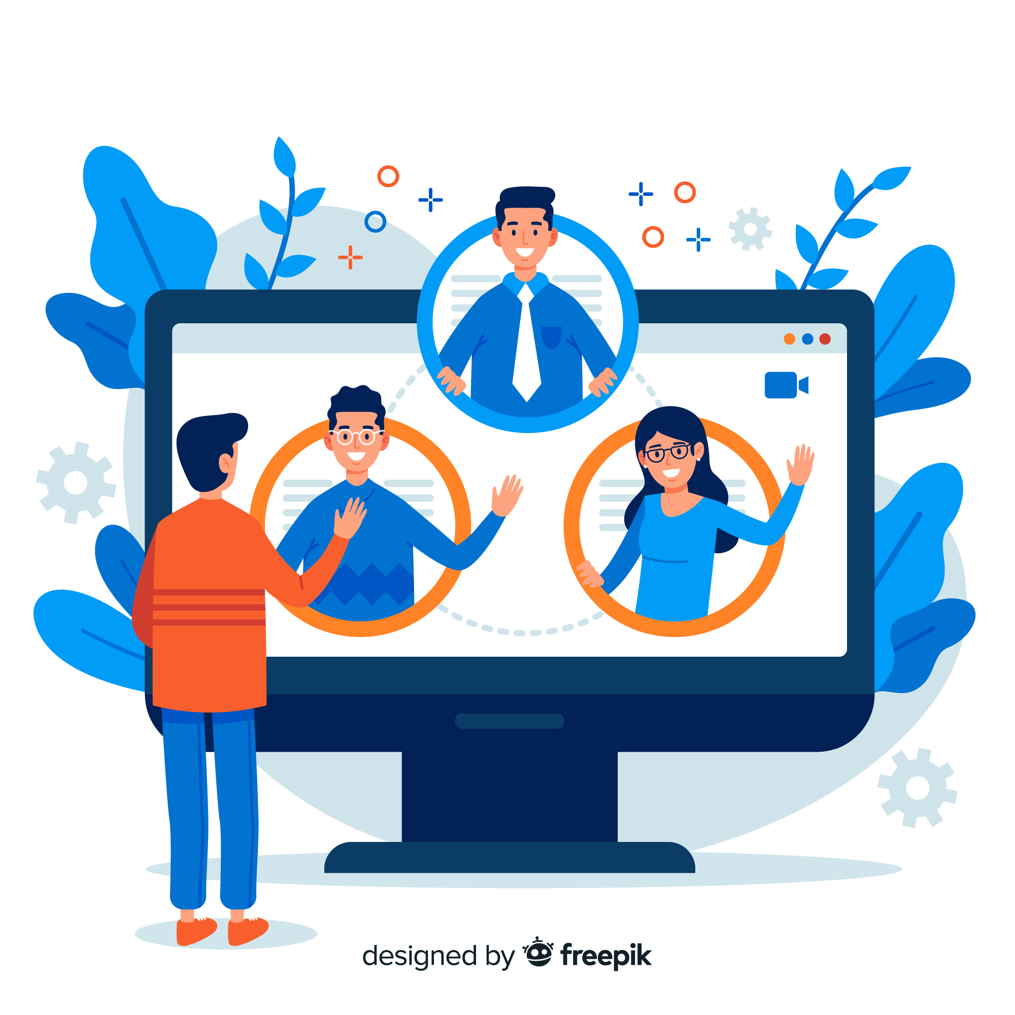 Vector van persoon voor een scherm die praat met anderen