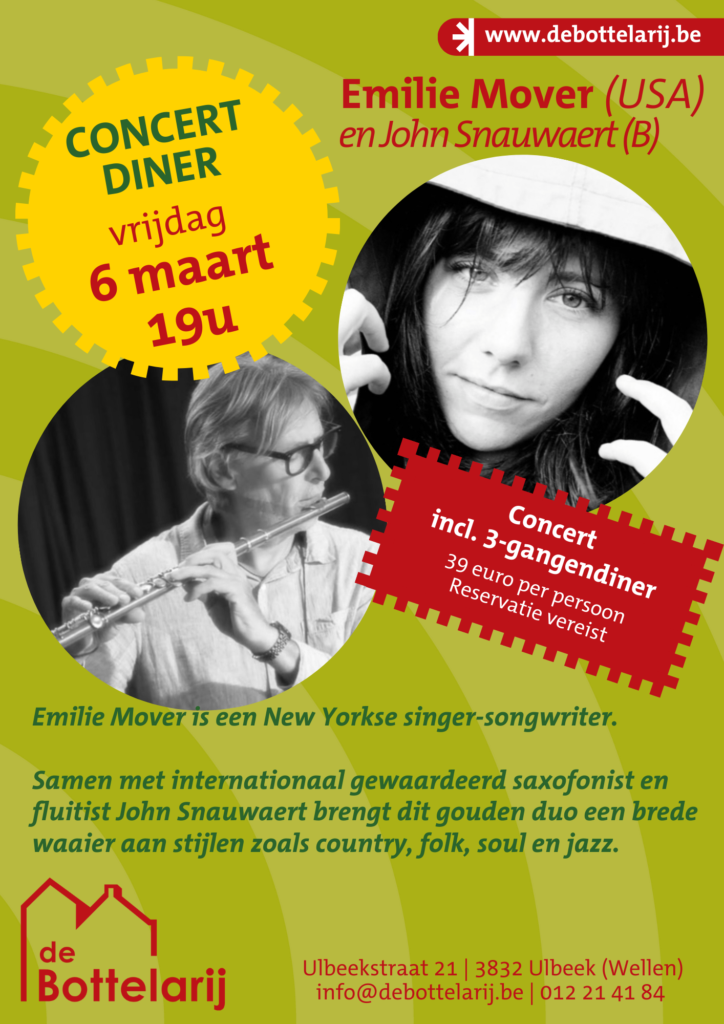 Affiche Concertdiner Emilie Mover en John Snauwaert