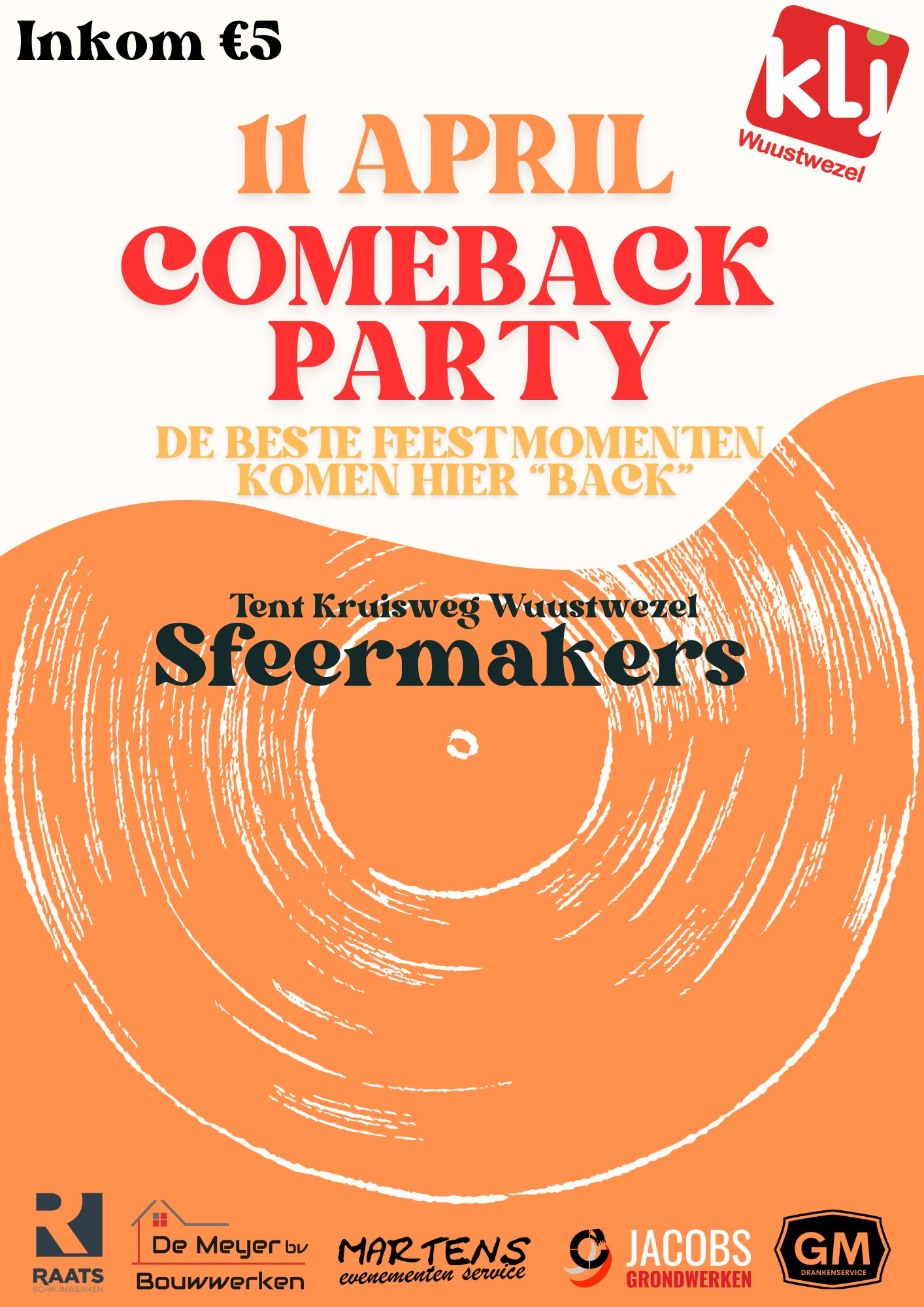 Affiche Comeback Party 2026 KLJ Wuustwezel