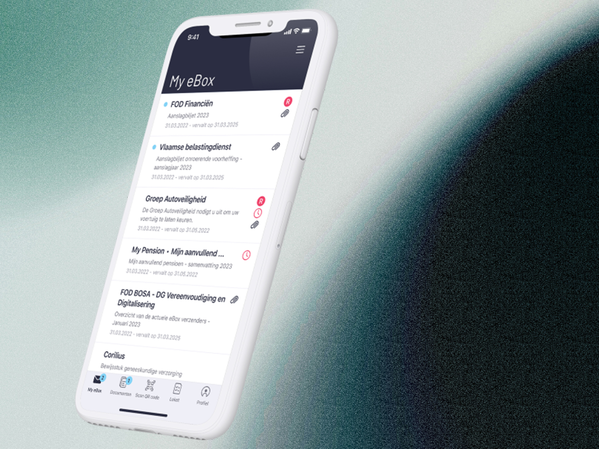 Smartphone waarop je het overzicht berichten in jouw digitale eBox ziet