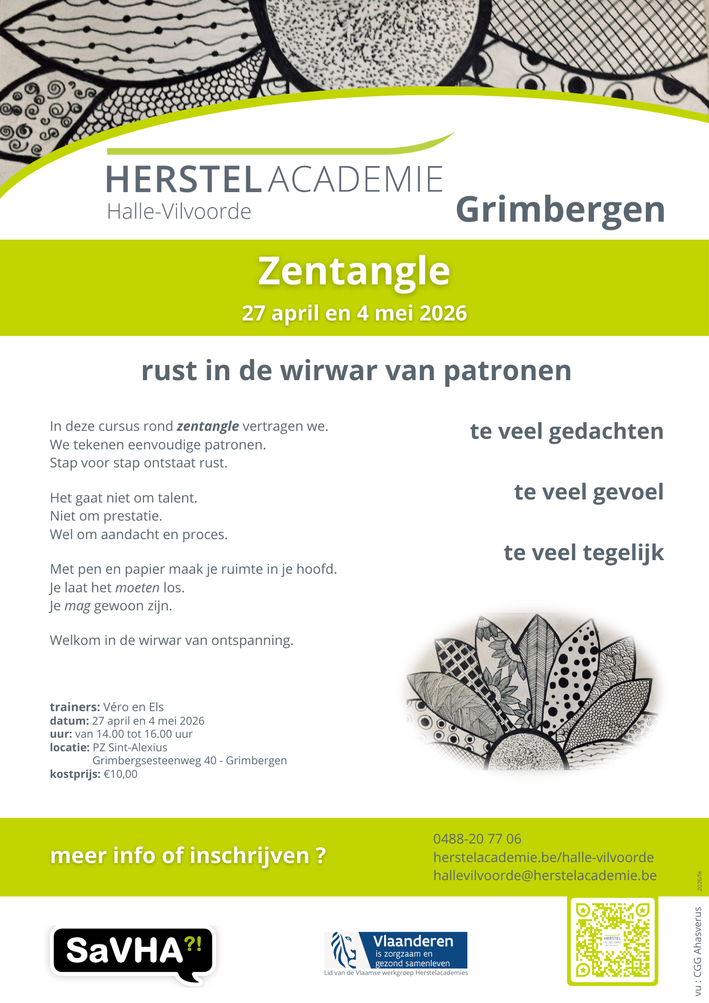 Flyer cursus Zentangle, rust in de wirwar van patronen
