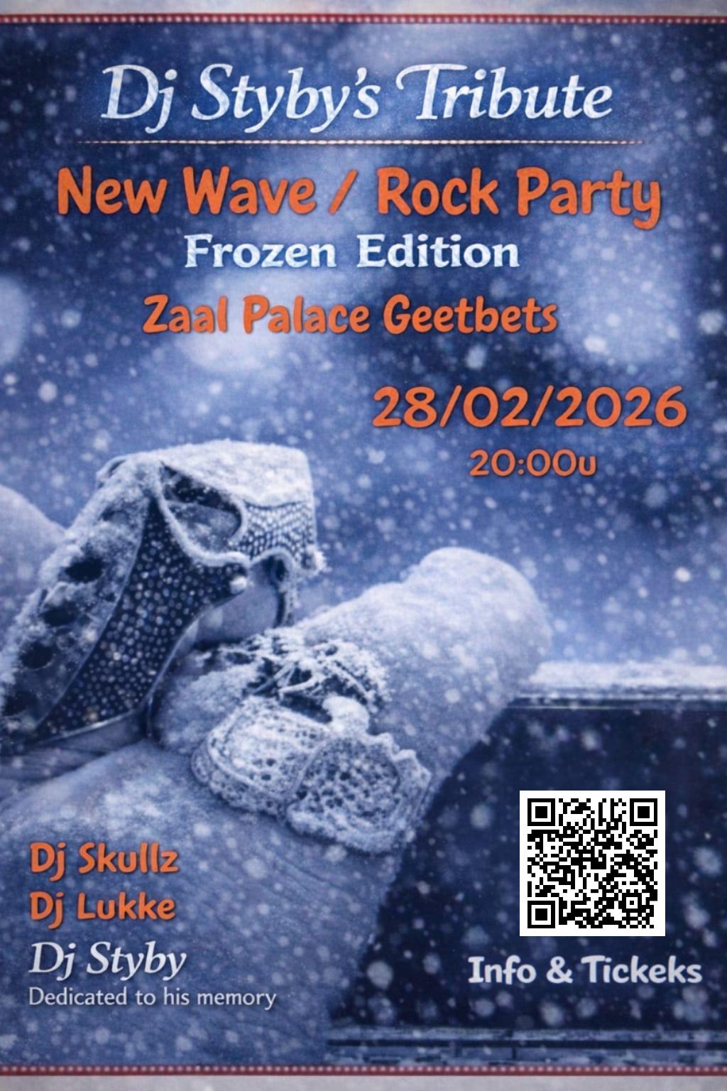 New wave en Rock Party  Frozen edition met dj's Skullz en Lukke.  Na onze eerste succesvolle editie vorige jaar augustus gaan we nu indoor in zaal Palace in Geetbets. Alle hits van deze beide genres komen ruim aan bod. 