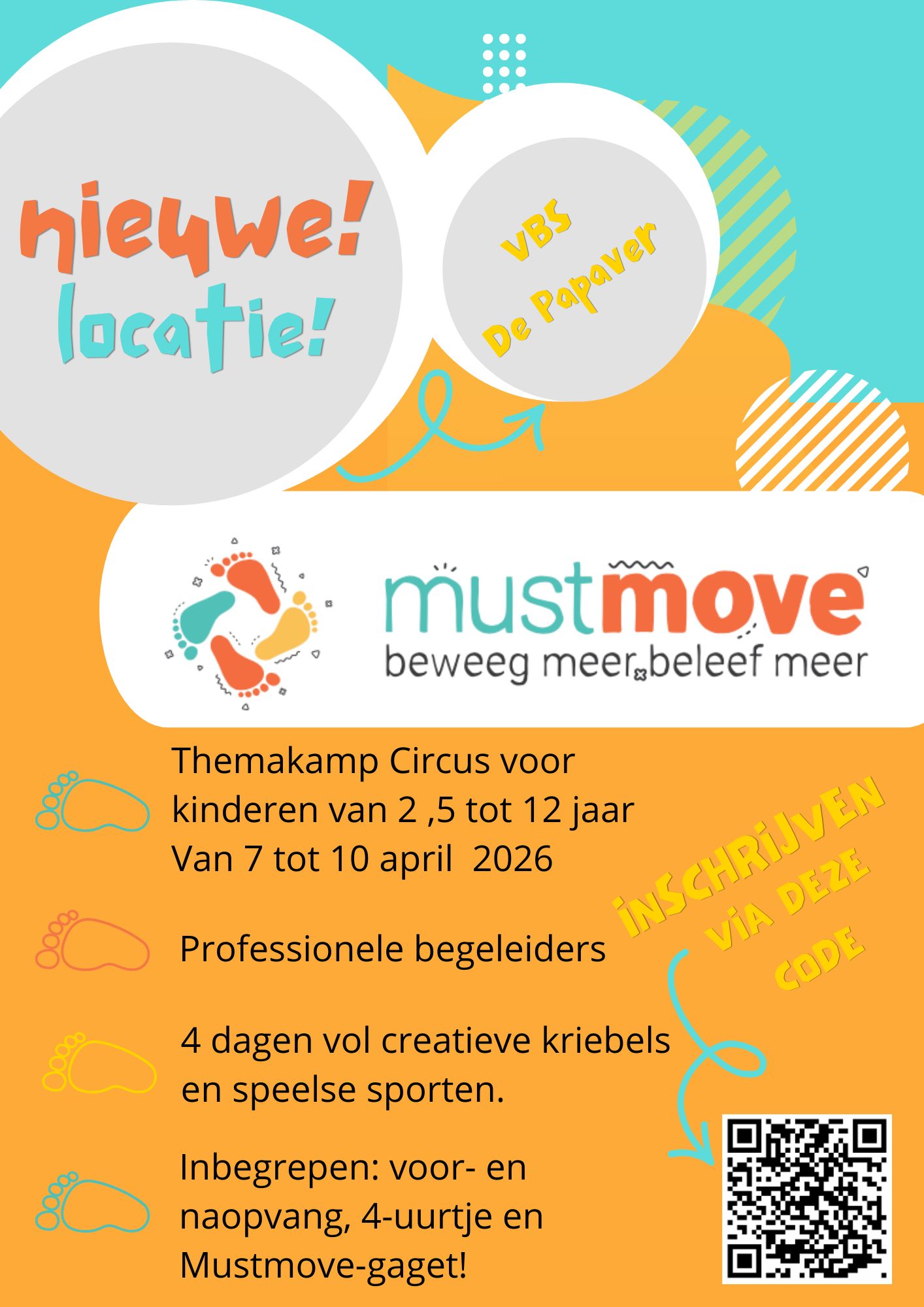 Mustmovekamp te Adegem: 4 dagen vol creatieve kriebels en speelse sporten. Voor kinderen van 2,5  tot 12 jaar. Professionele begeleiding. 