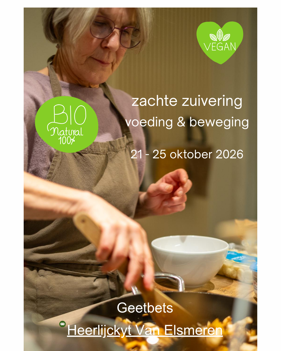 Magda die kookt met groenten uit eigen tuin