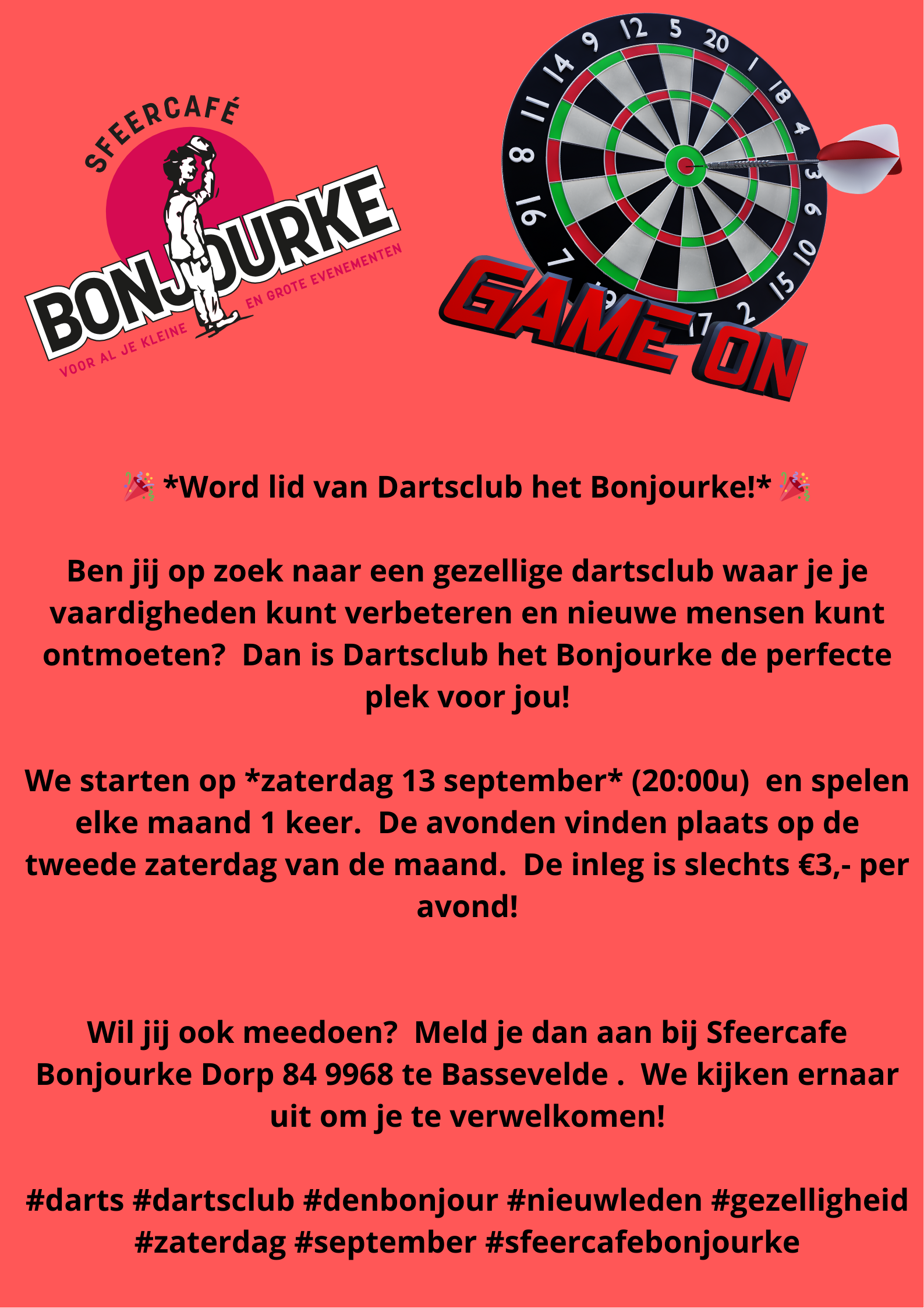 Gezellige avond Darten onder het genot van een hapje en een drankje !!!