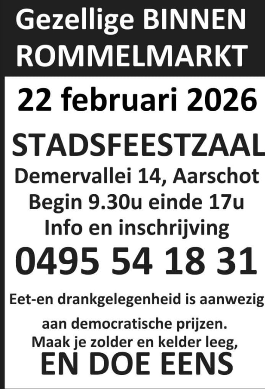 Binnen rommelmarkt Stadsfeestzaal 22/02/2026
