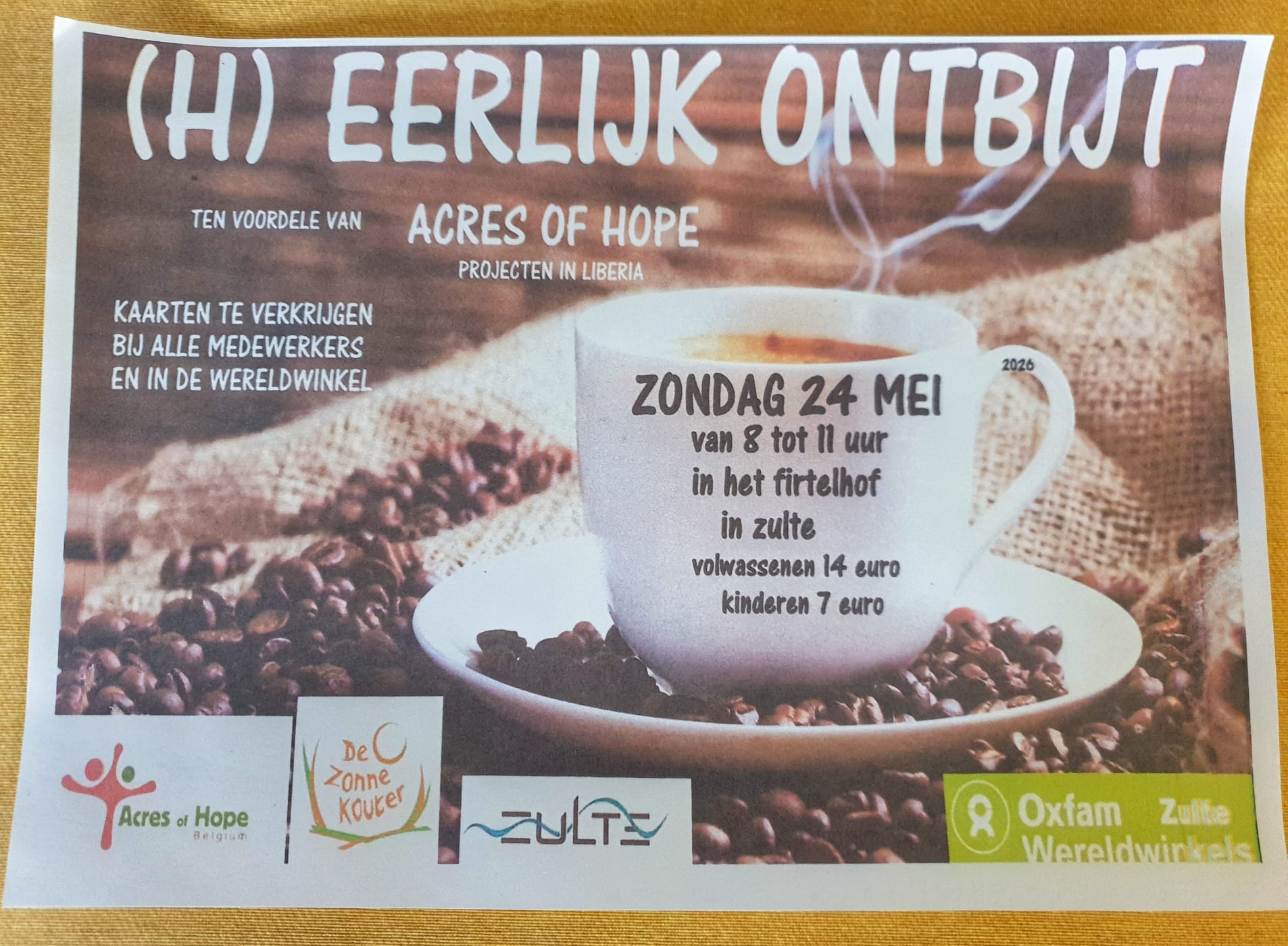 Flyer van het (h)eerlijk ontbijt