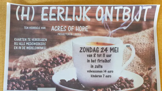 Flyer van het (h)eerlijk ontbijt