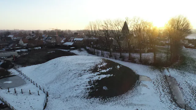 Dronefoto van de Hoge Andjoen in Werken (Kortemark)