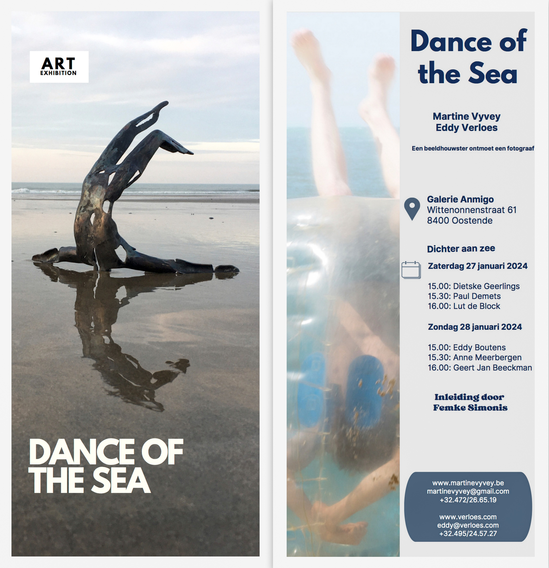 Dichter aan zee. Zeven dichters uit Vlaanderen en Nederland stellen hun recente werk voor tijdens de Poëzieweek 2024 in Galerie Anmigo Oostende op zaterdag 27/01 en zondag 28/01 van 15.00 tot 16.30 uur.