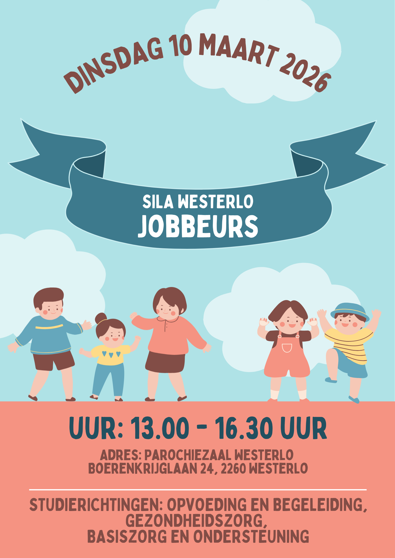 Hierbij de uitnodiging van onze jobbeurs. Wees welkom om kennis te maken met onze stageplaatsen, jobs in de zorg, jobstudenten, vdab...  en onze richting 7 Zorgkundige! 