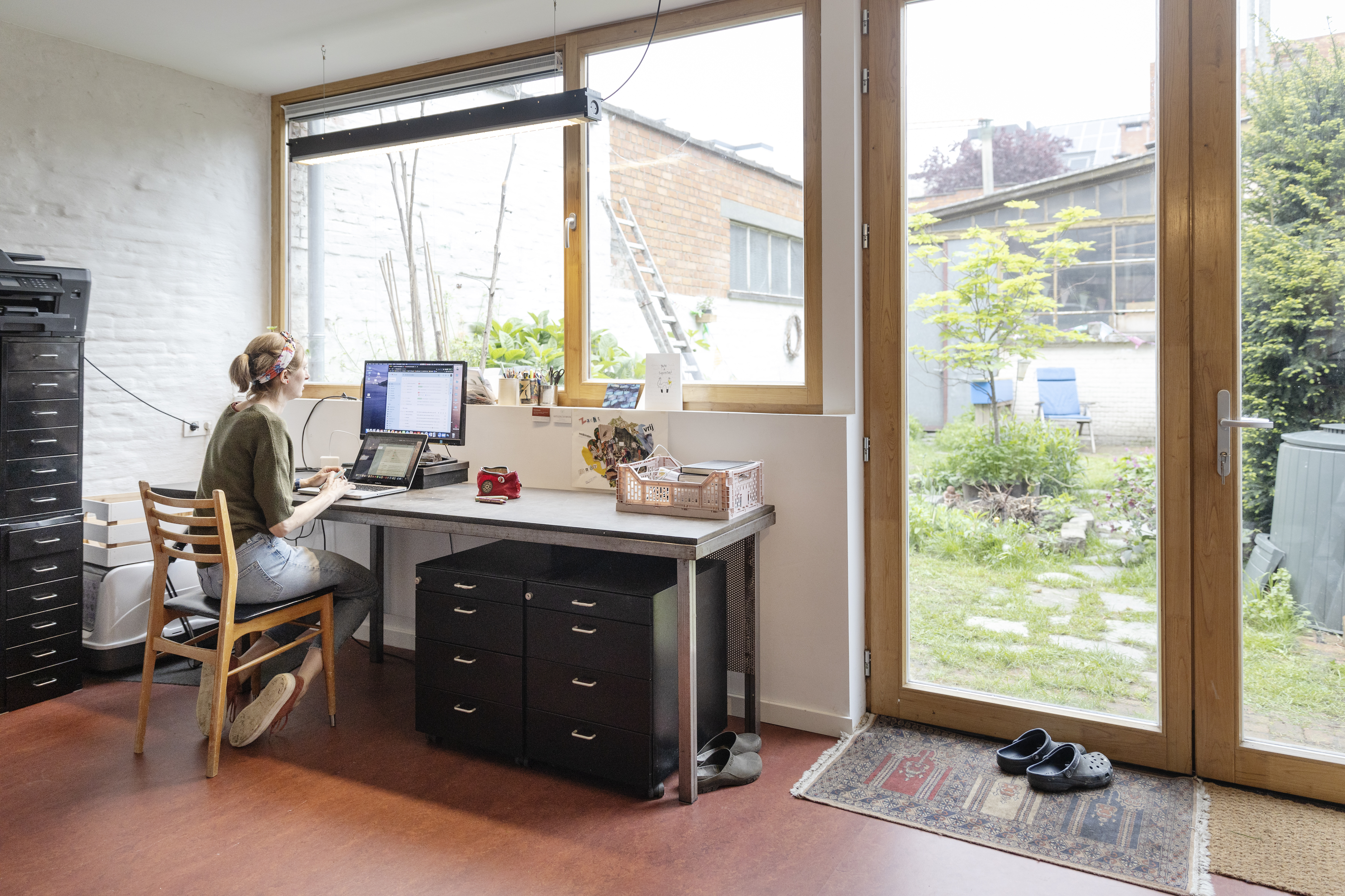 Knus bureau in een achterbouw.