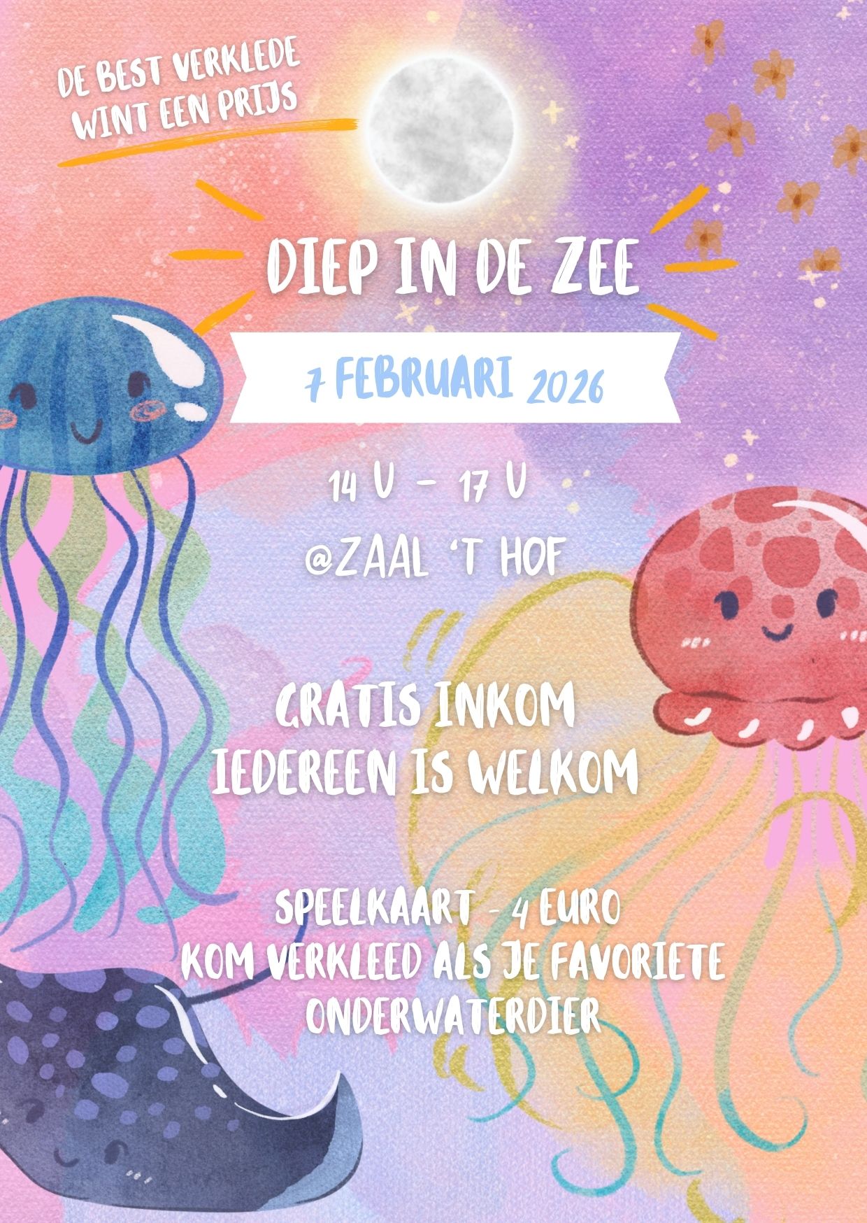 Flyer kinderfuif Diep in de zee