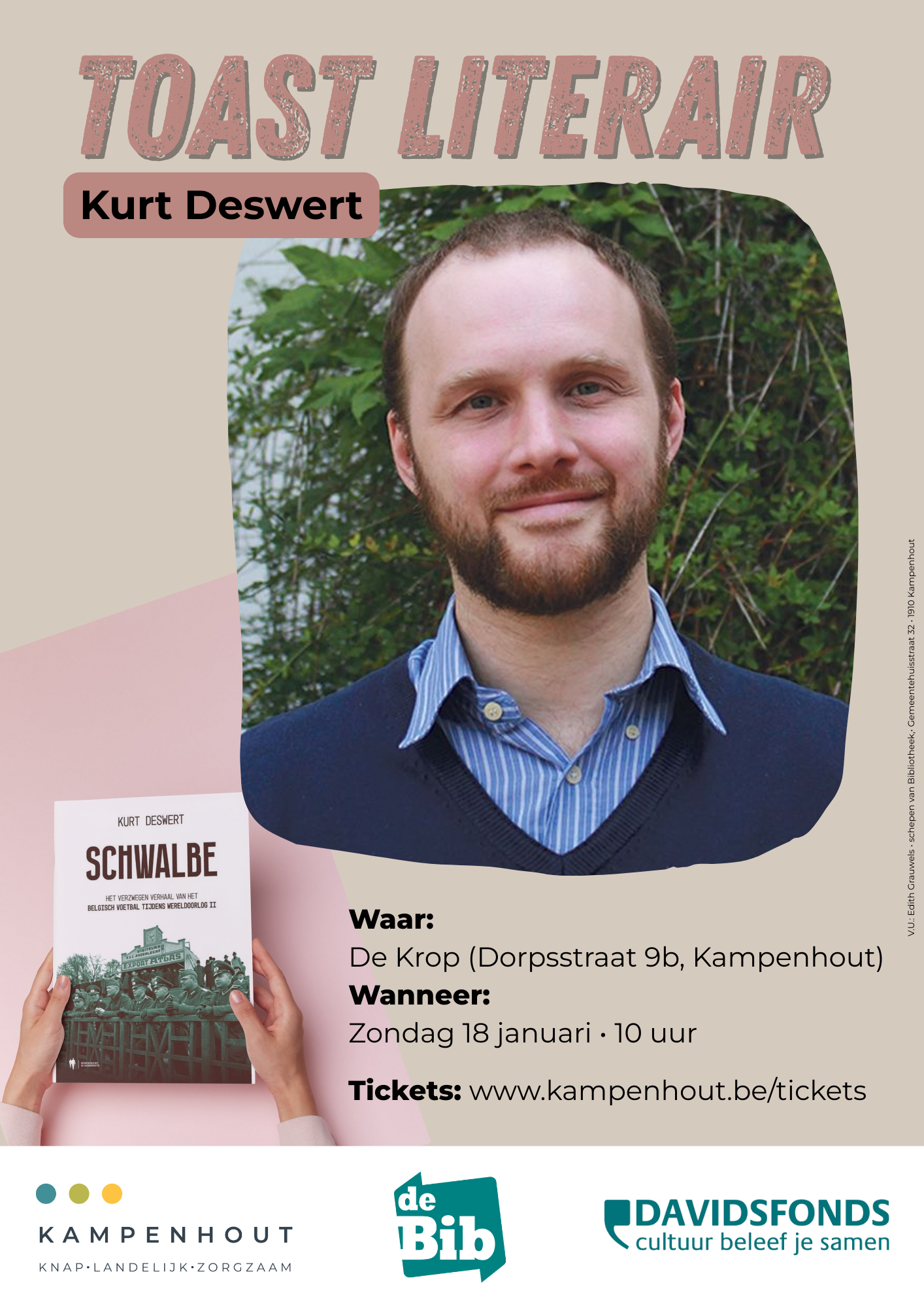 Afbeelding voor evenement Toast Literair: Kurt Deswert, over zijn bekroonde boek Schwalbe!