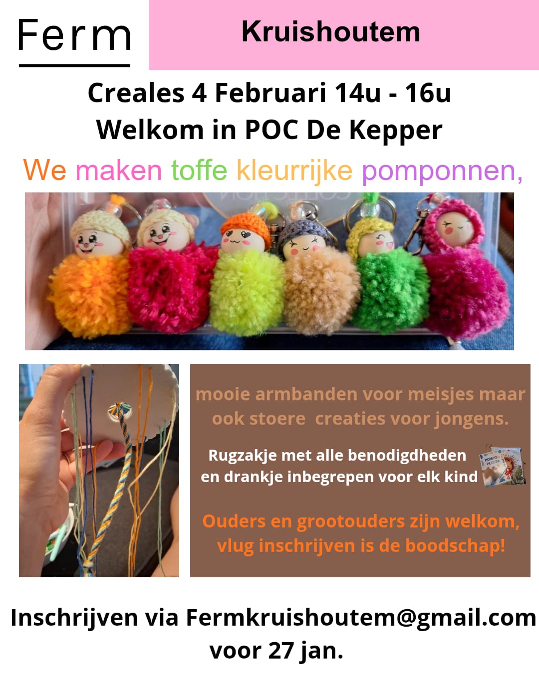 creales pomponnen en armbandjes