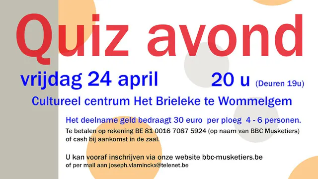 Vrijdag 24 april quiz avond