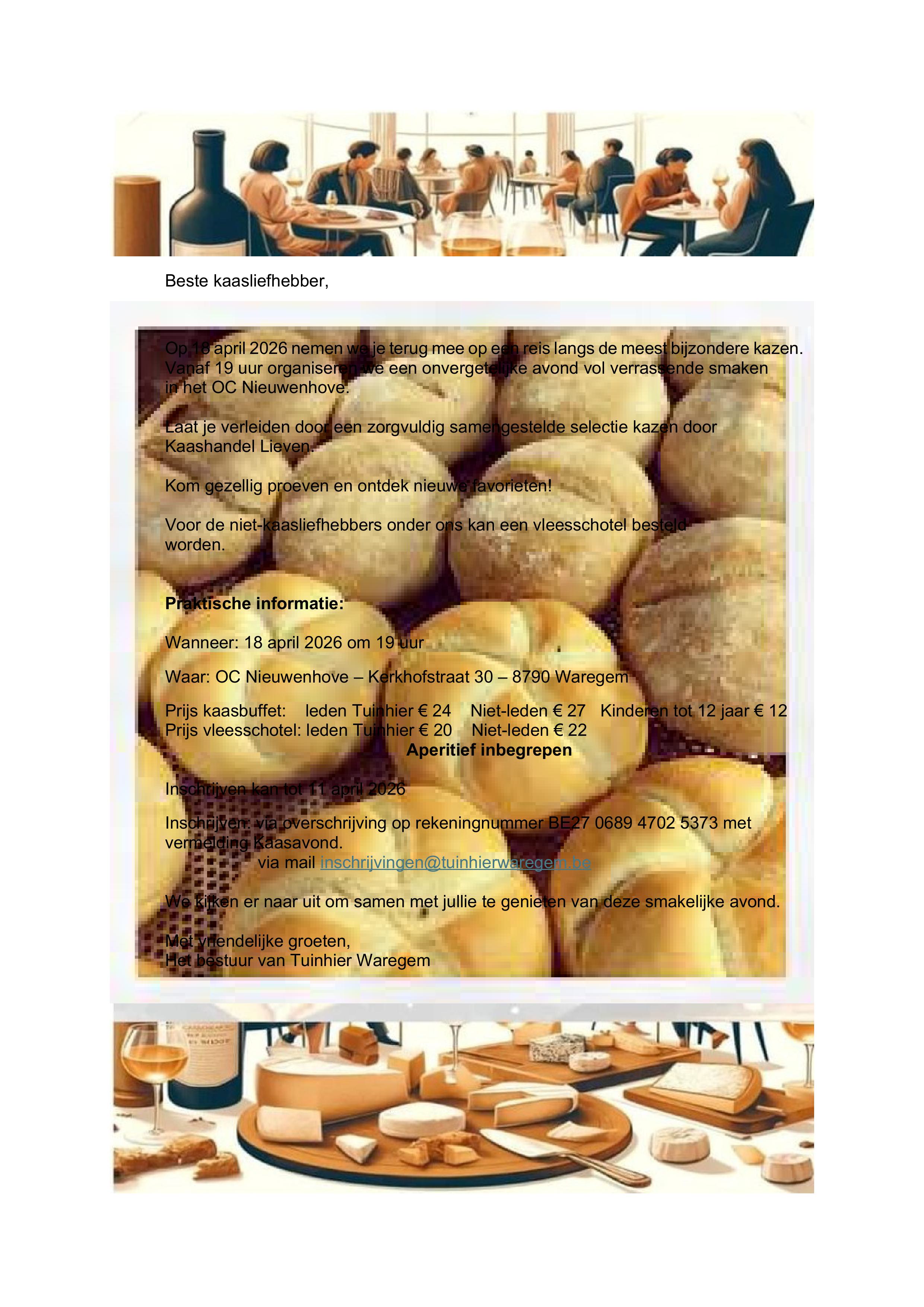 Kaas- en wijnavond Tuinhier Waregem