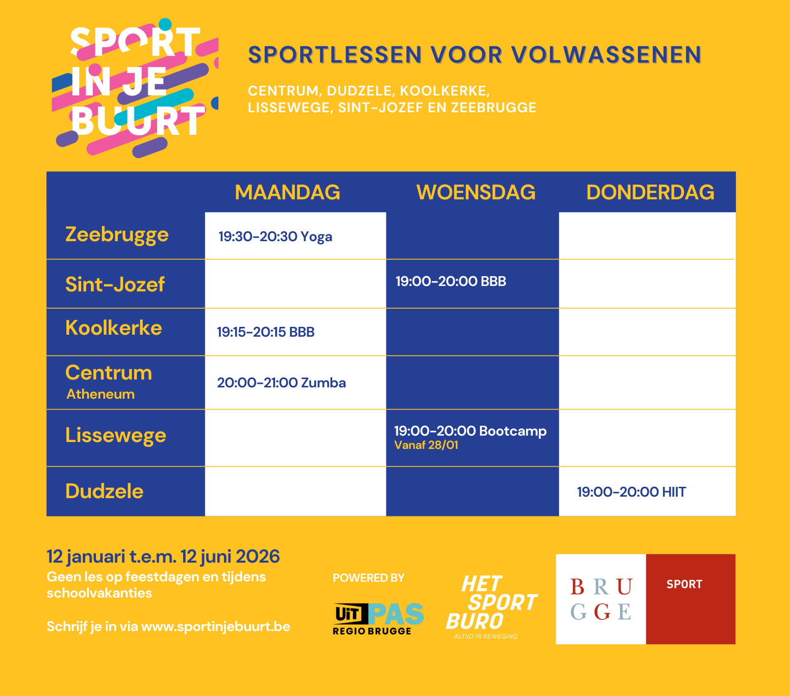 Schema Sport in je Buurt januari - juni 2026