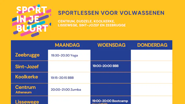 Schema Sport in je Buurt januari - juni 2026