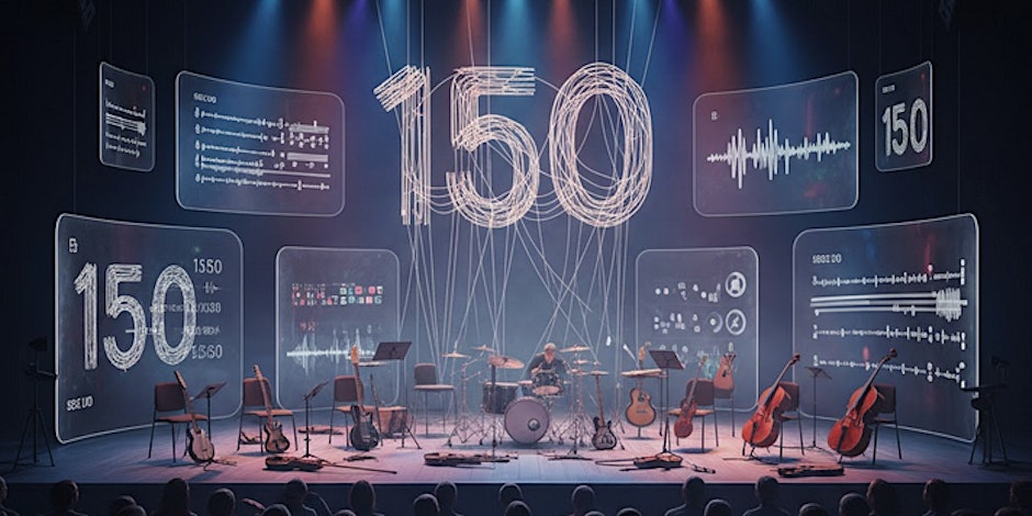 afbeelding podium met verschillende muziekinstrumenten