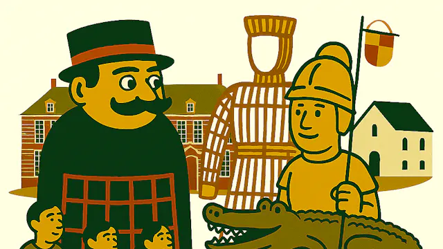 Op de afbeelding ziet u reuzen, spelmateriaal, Hanske de Krijger en de abdij Maagdendale in de achtergrond.