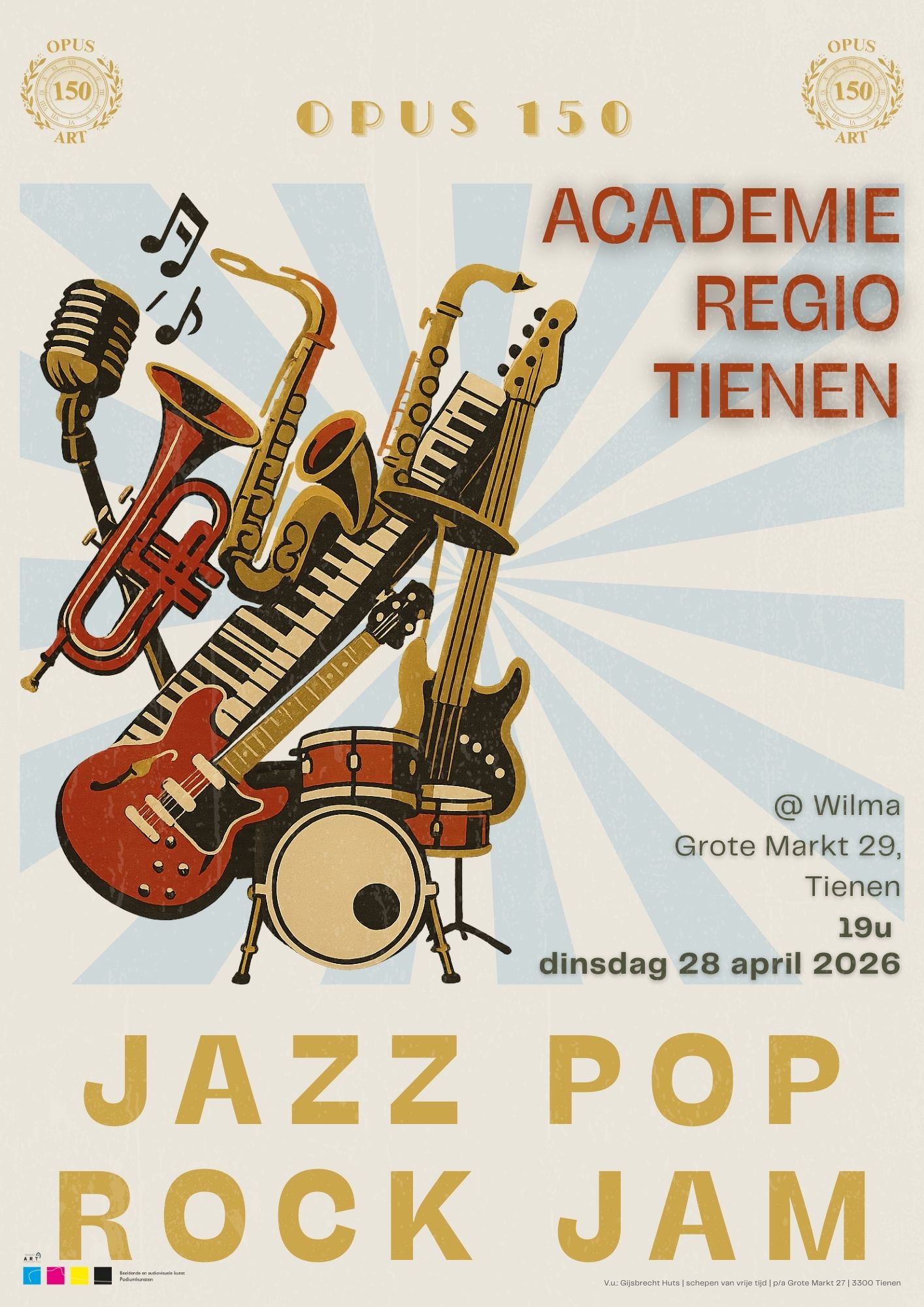 affiche jazz pop rock jam met illustratie muziekinstrumenten