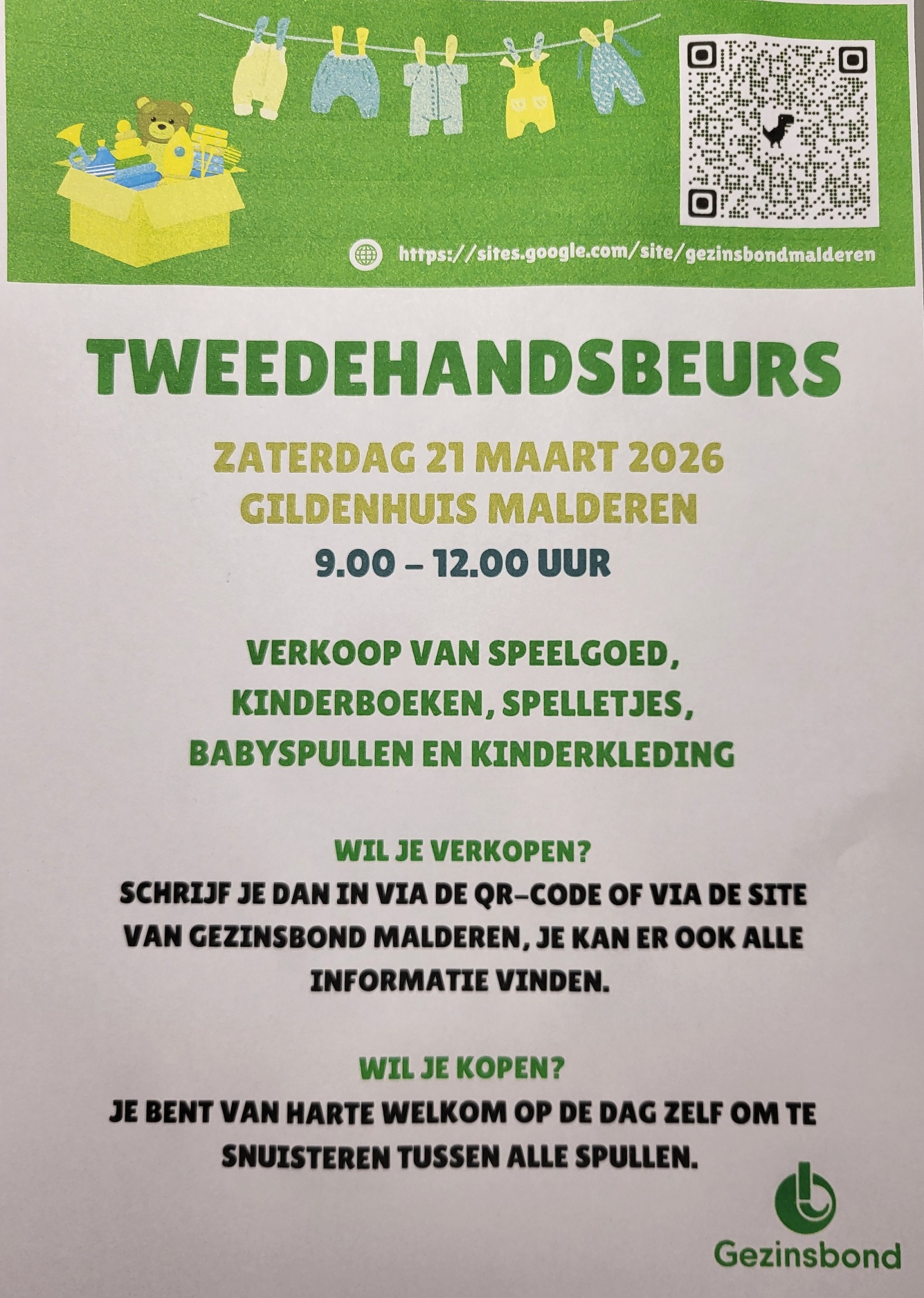 Affiche tweedehandsbeurs Gezinsbond Malderen