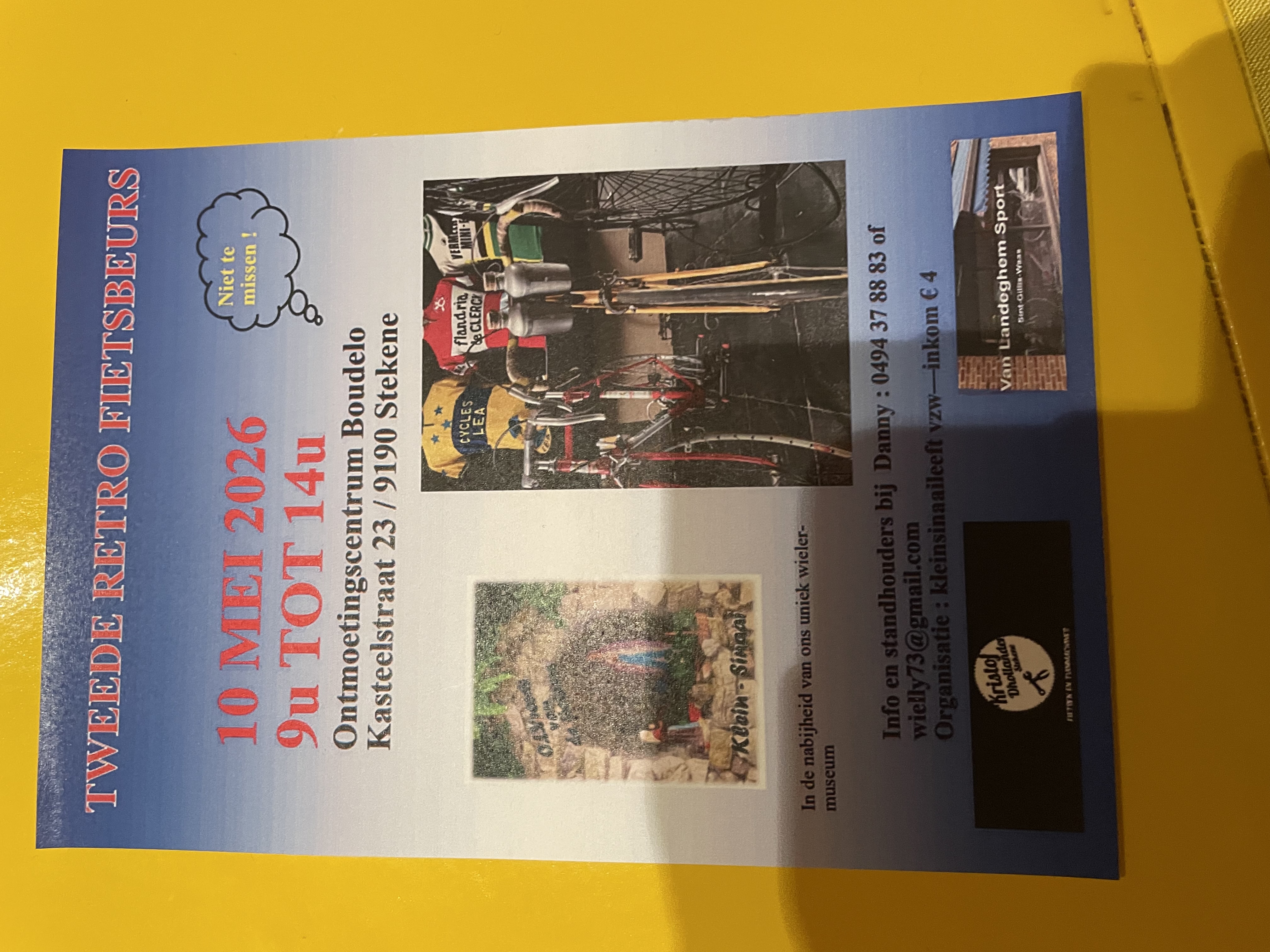 Tweede retro-fietsbeurs op 10 mei 2026 in Ontmoetingscentrum Boudelo, Kasteelstraat 23 te Stekene (Klein-Sinaai)