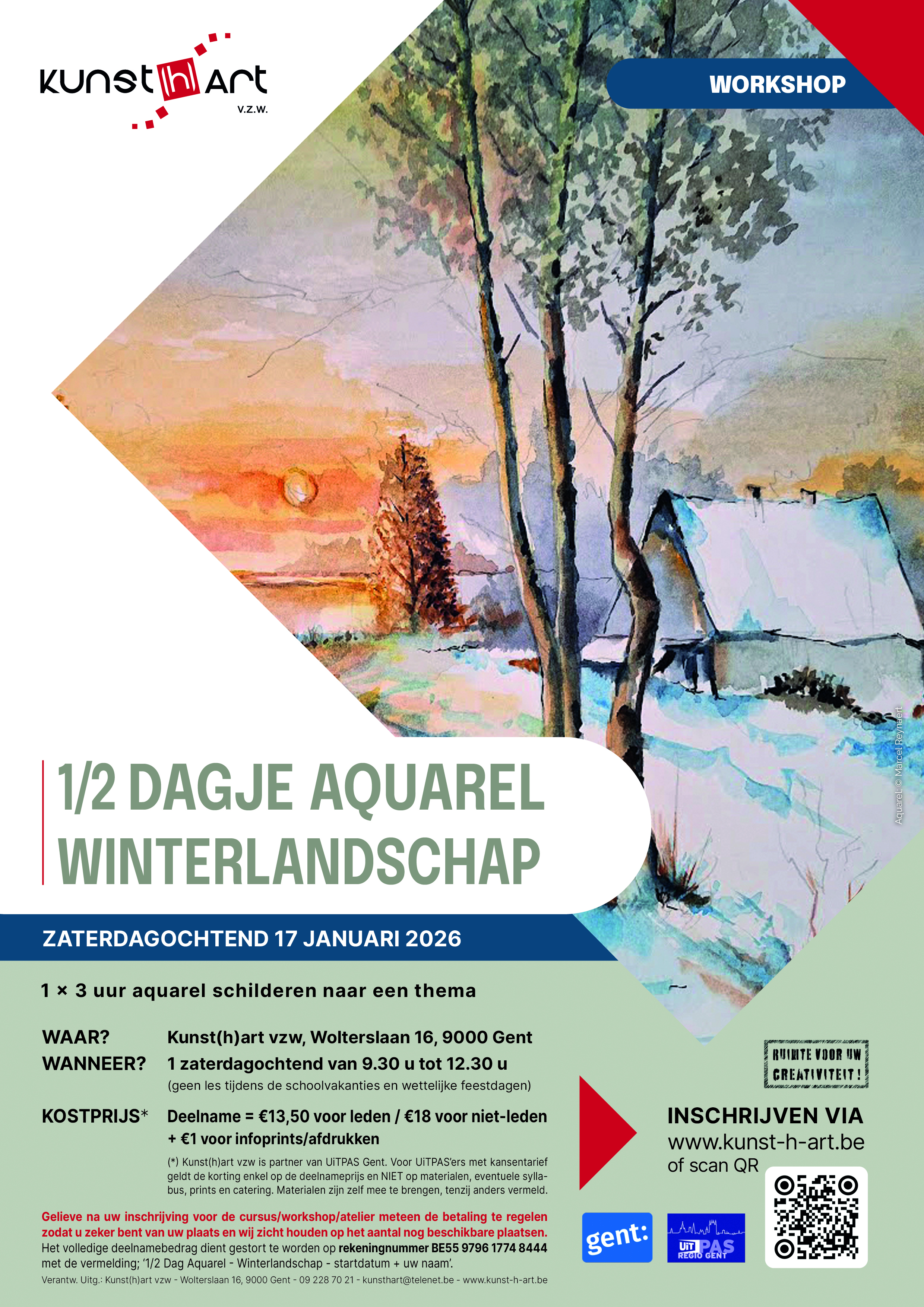Affiche Half Dagje Aquarel Winterlandschap