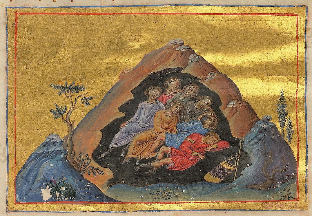 Zevenslapers van Efeze. Menologium van Basil II, Constantinopel, eind 10e – begin 11e eeuw. Rome, Vaticaanse Bibliotheek, Vat. gr. 1613