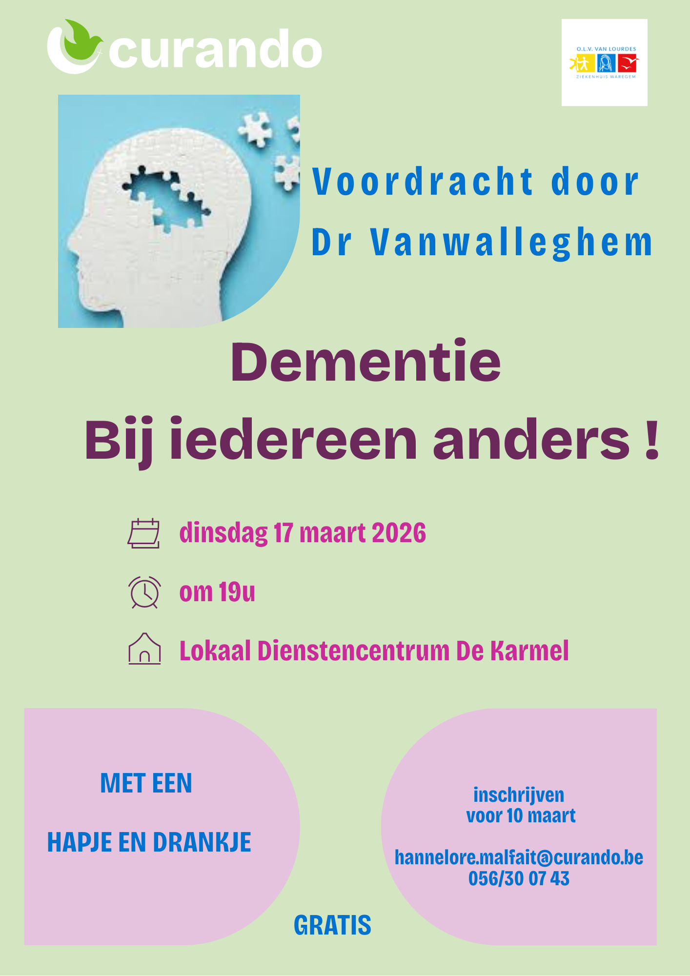 Voordracht door Dr Vanwalleghem: 'dementie, bij iedereen anders!