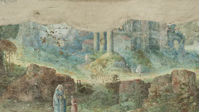 detail van fresco - Erasmushuis & Begijnhof