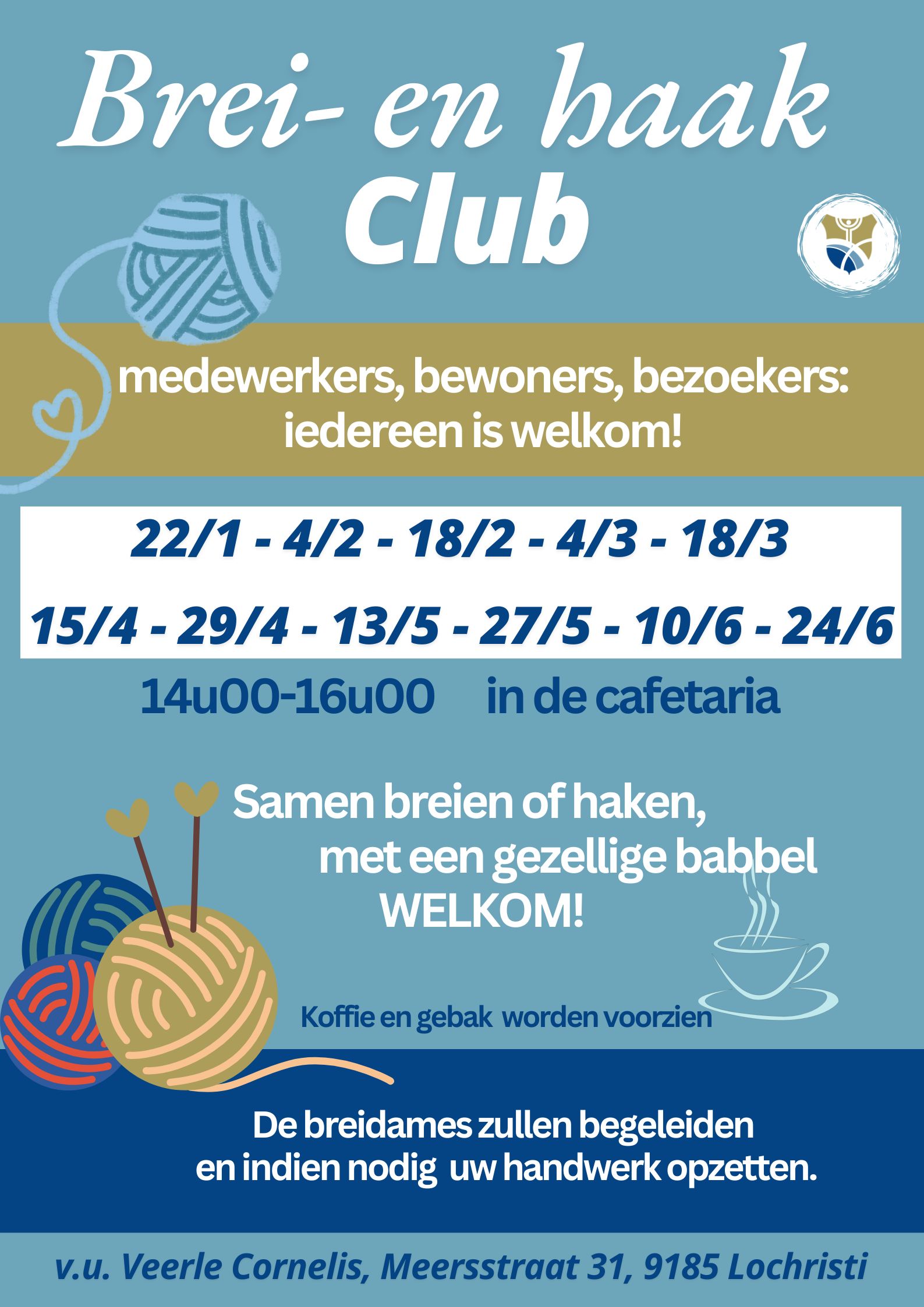 Kom gezellig samen breien of haken. Ieder op zijn tempo, ieder aan zijn "project"